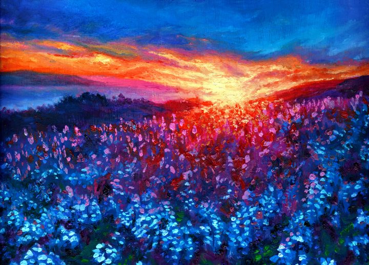Fires to Flowers | Blue Bonnet Landscape Oil Painting