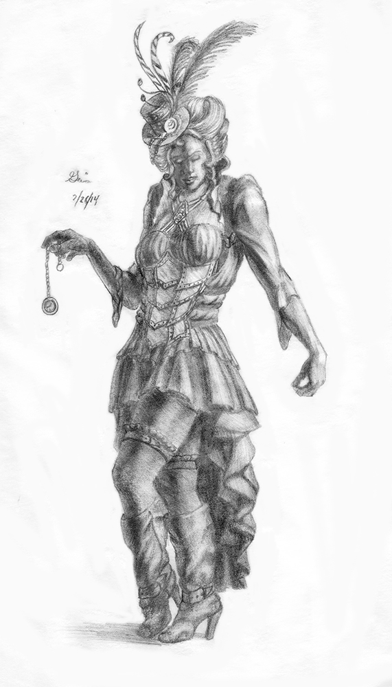 Steampunk Female Drawing in Pencil