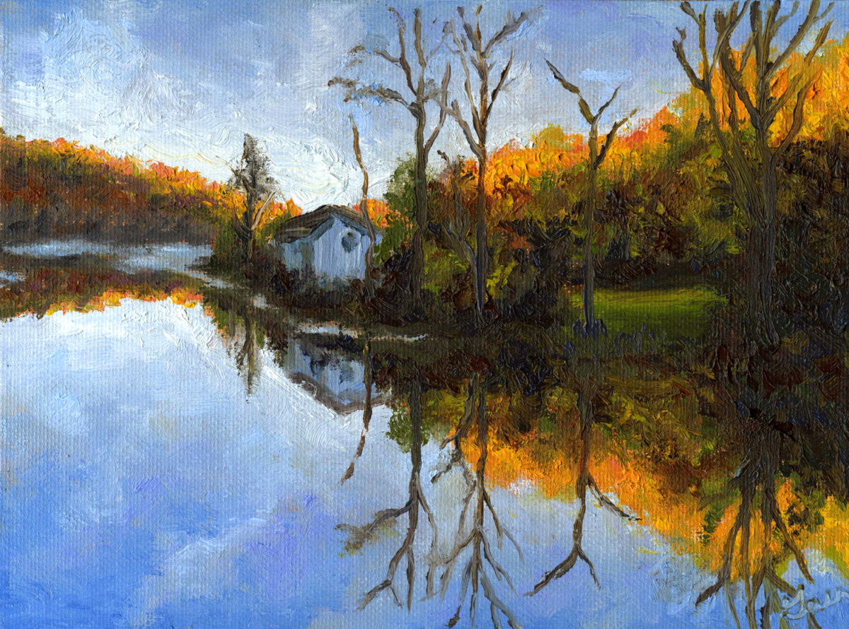 Glowing Forest and Reflection Lake Oil Painting Andrew Gaia