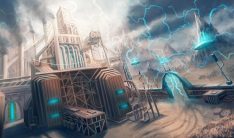 Dystopian Factory with Electric Fence World Building Illustration Science Fiction