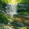 Hidden Forest Waterfall Impressionist Landscape Oil on Board