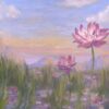 Pink Lotus Impressionist Landscape Oil on Board
