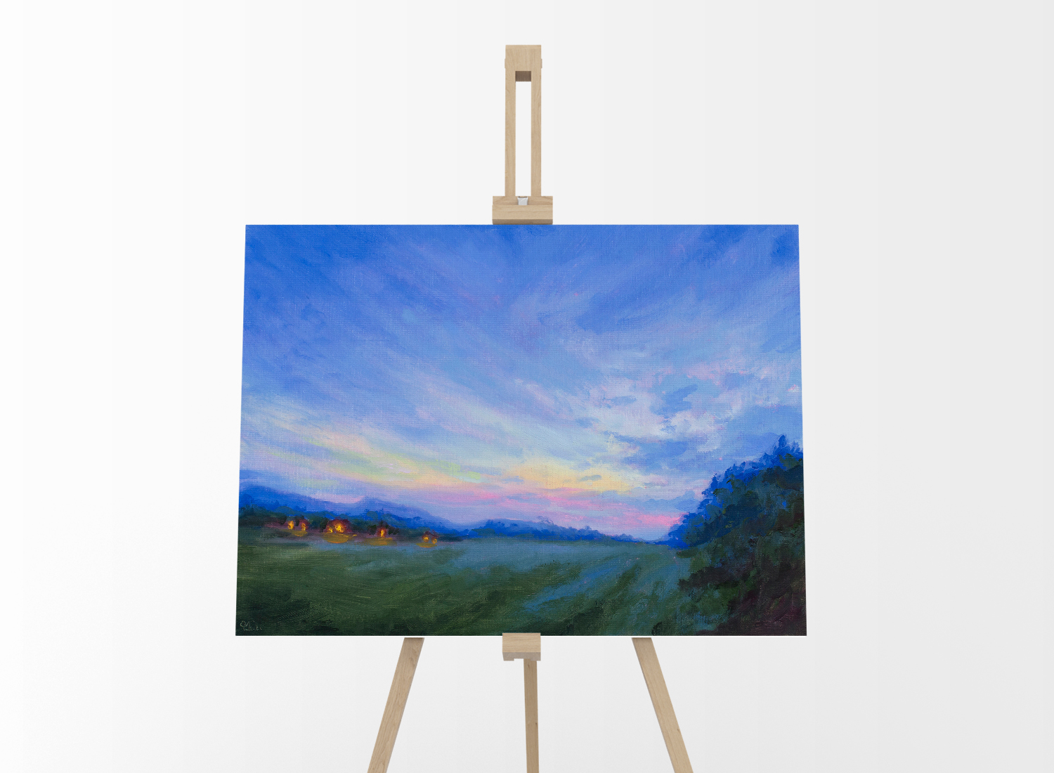 Rainbow mornings Sky Landscape Original Oil Painting Andrew Gaia on Easel