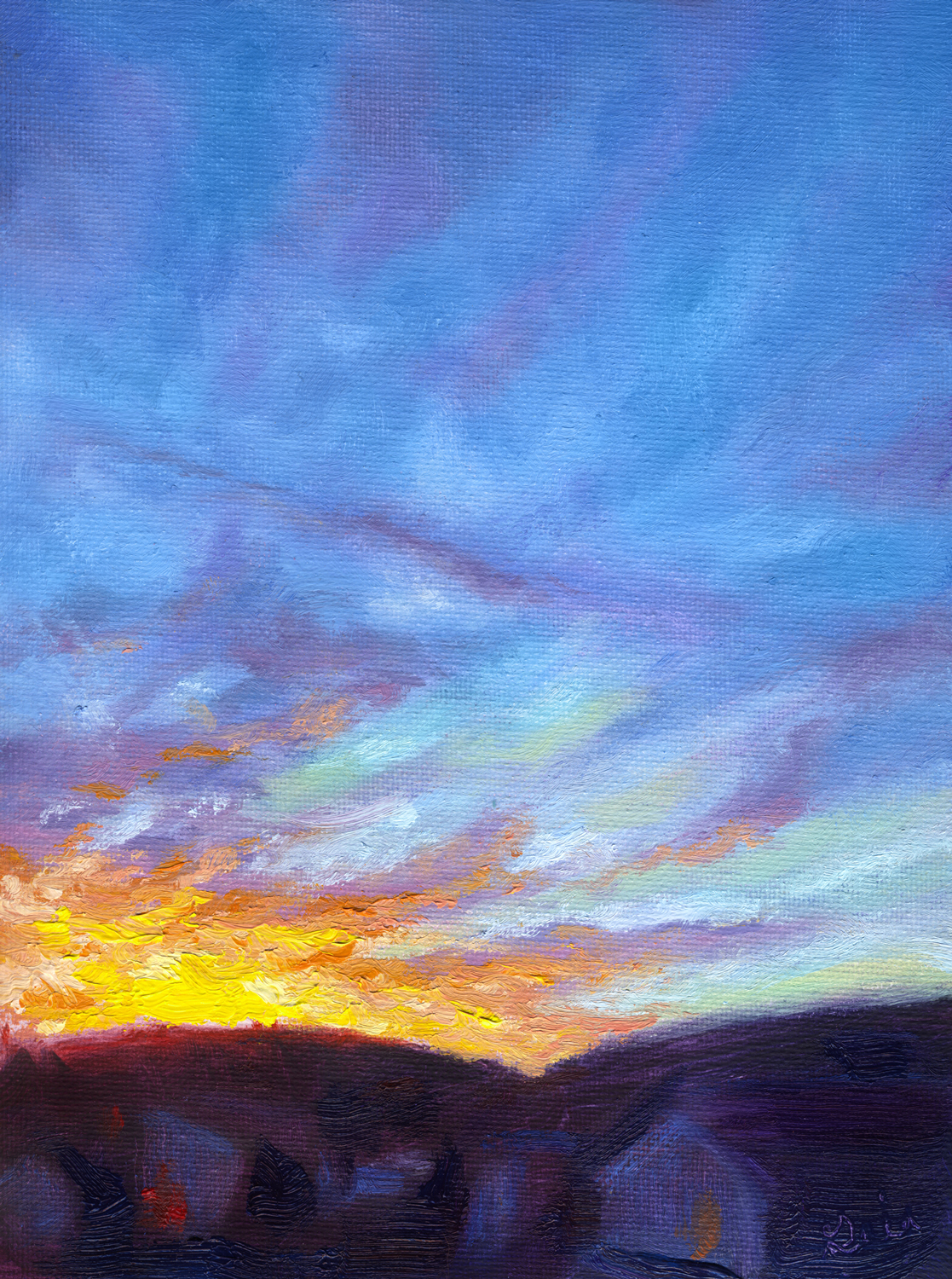 Small Town Skies Oil Painting, Original Landscape Paintings