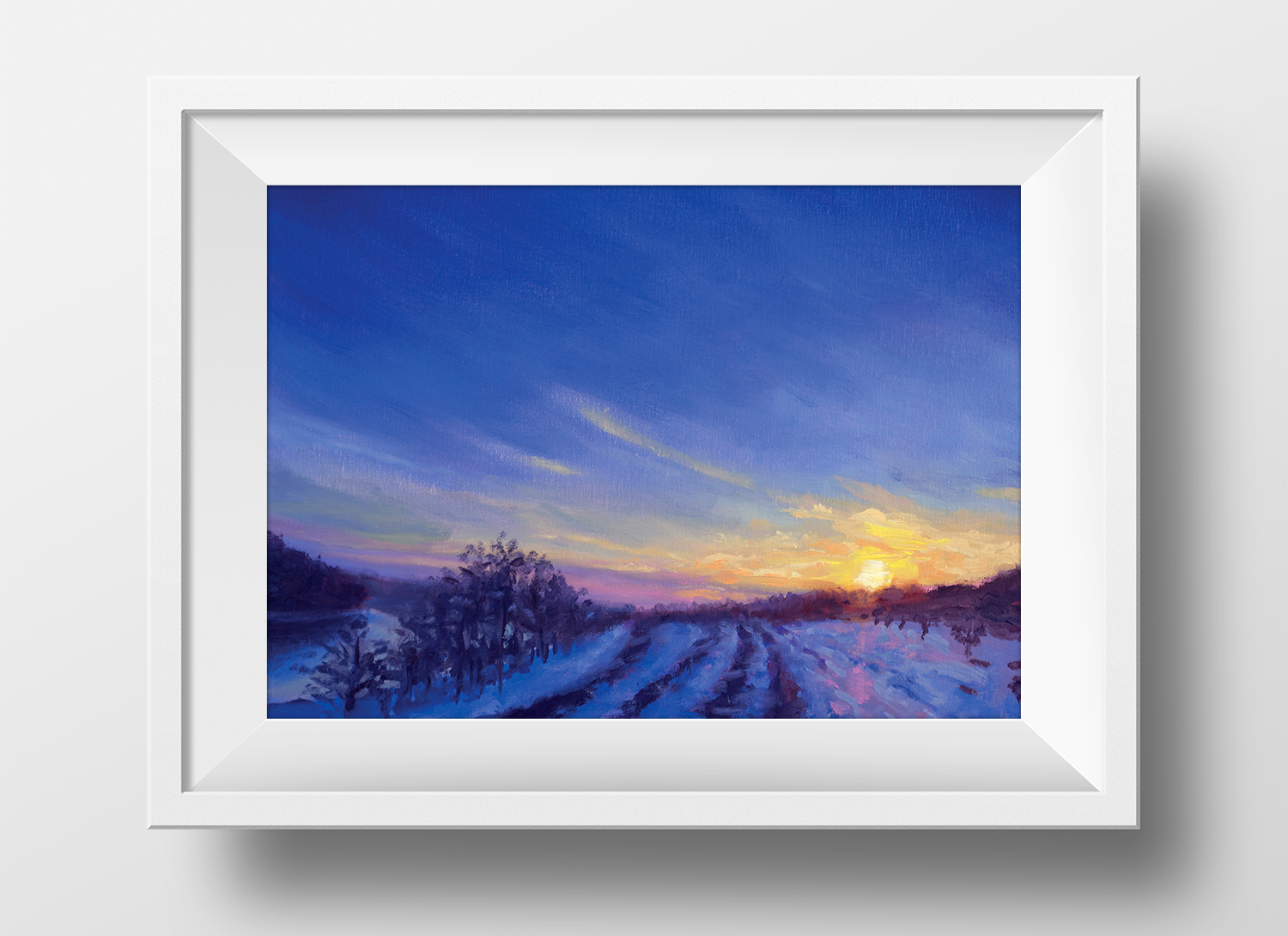 Soft Winter Morning Original Oil Painting by Andrew Gaia in frame