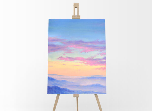 Sorbet Skies Original Oil Painting Cloudy Lanscape by Andrew Gaia Easel