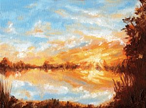 Sunset Farm Pond Oil Painting Original Andrew Gaia
