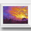 Tropical Umbrella and Fire Sky Landscape Original Oil Painting Andrew Gaia With Frame