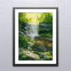 Hidden Forest Waterfall Impressionist Landscape Oil on Board