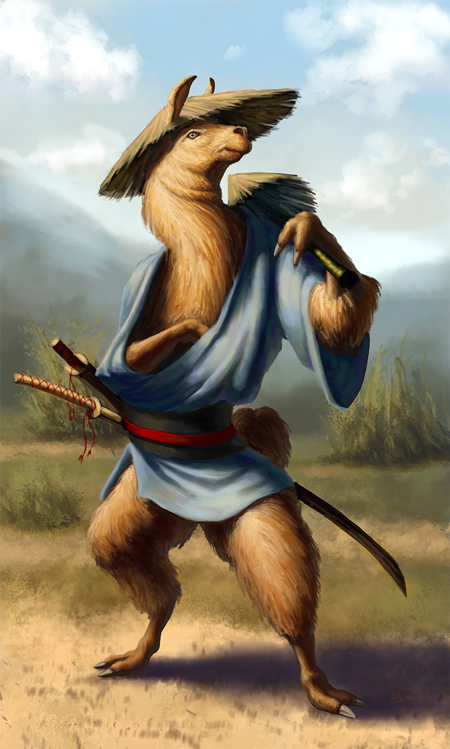 Llama Samurai Creature Character Illustration 1